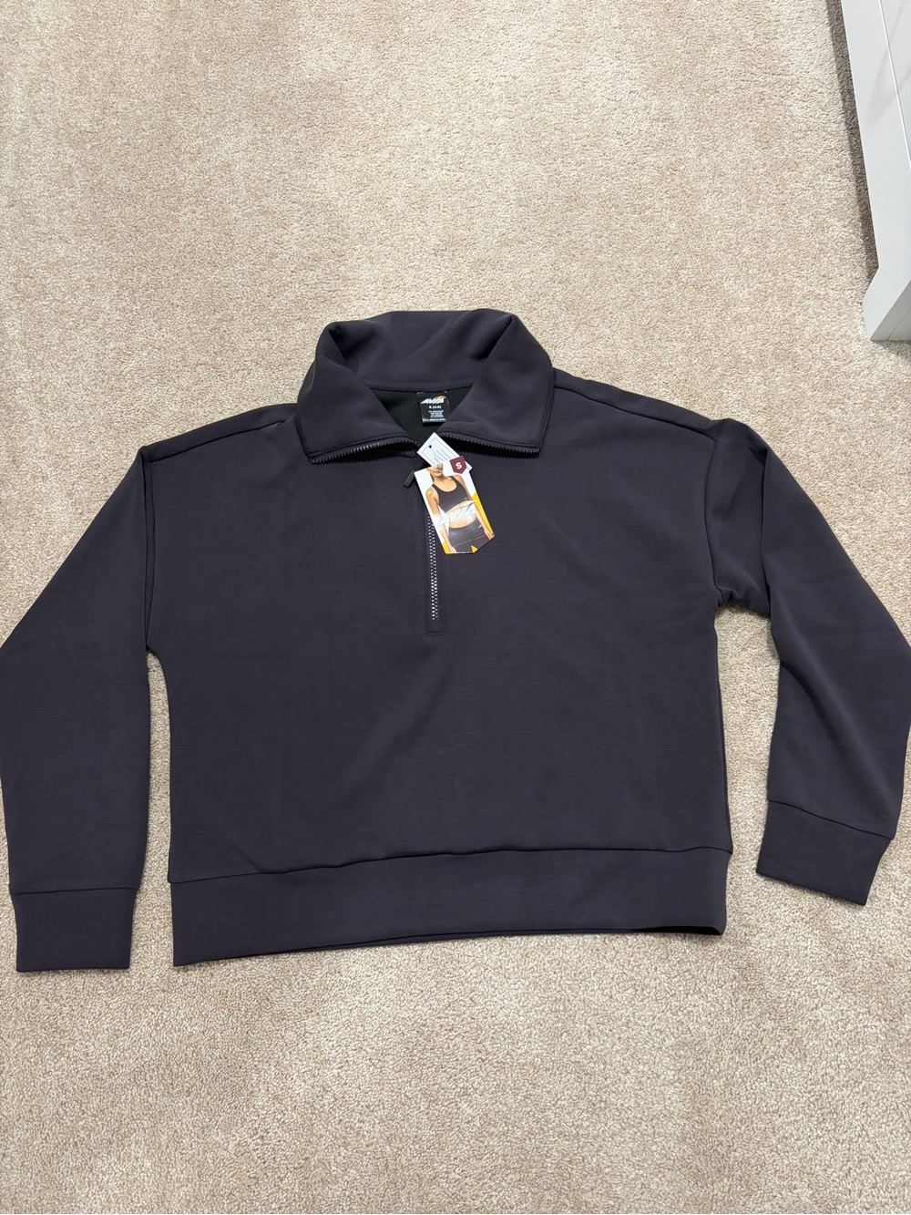 Women's 1/4 Zip Sweatshirt Pullover - Stonewashed Black. Soft polyester knit